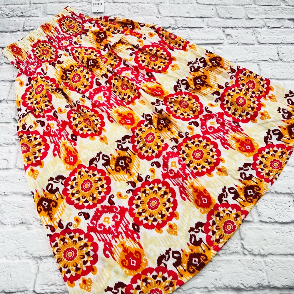 Ophelia Roe Skirt BOHO Womans Size Small Pink and Orange Smocked A-Line Maxi